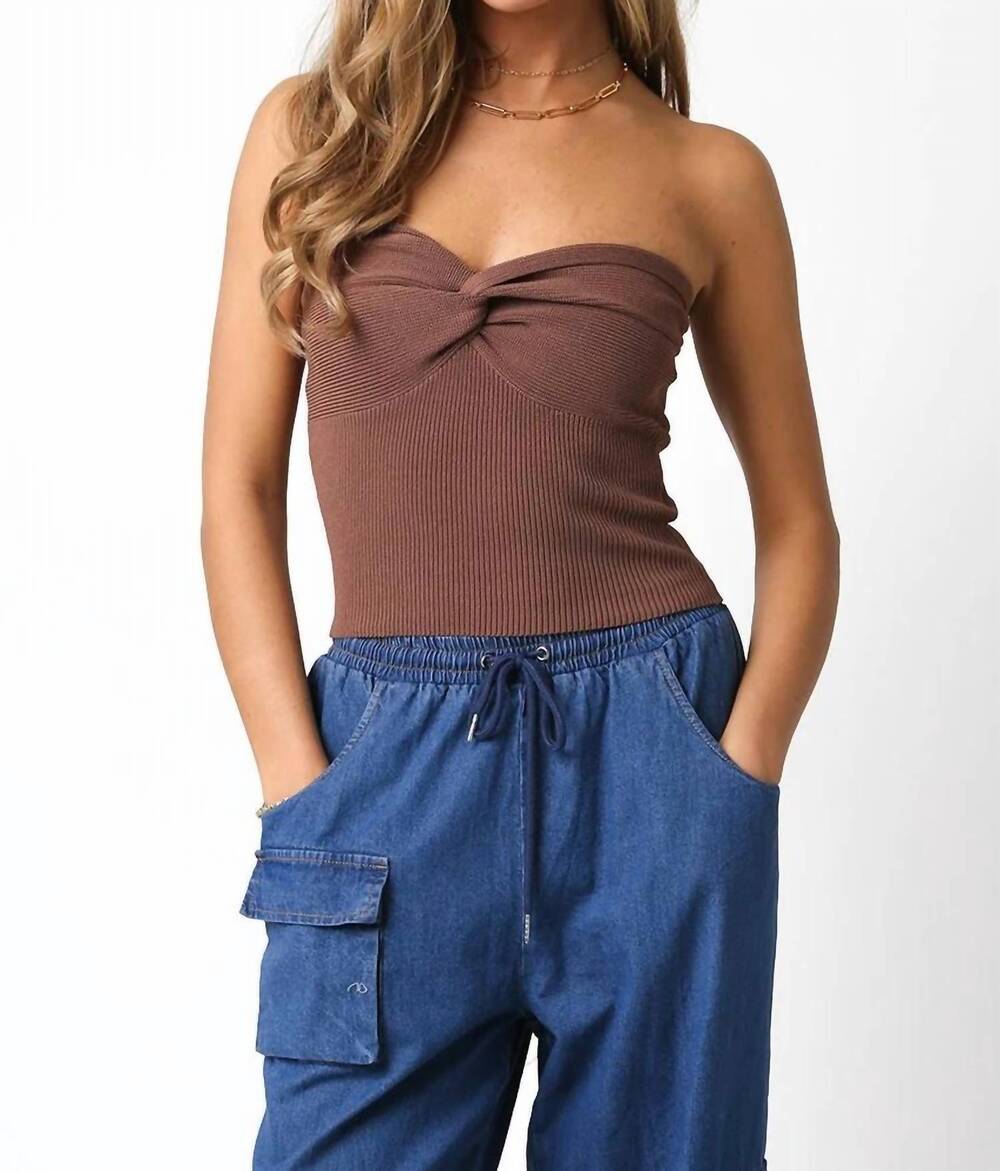 NEW OLIVACEOUS lovers twist front tube top in ash brown